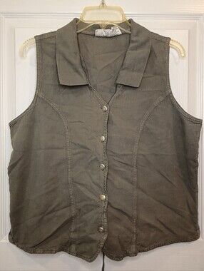 Fashion Bug Vintage Womens Sleeveless Button Vest Olive Green Size XL
